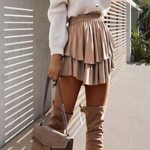 Real She High Waist Layered Ruffle Hem Flared Mini Skirt